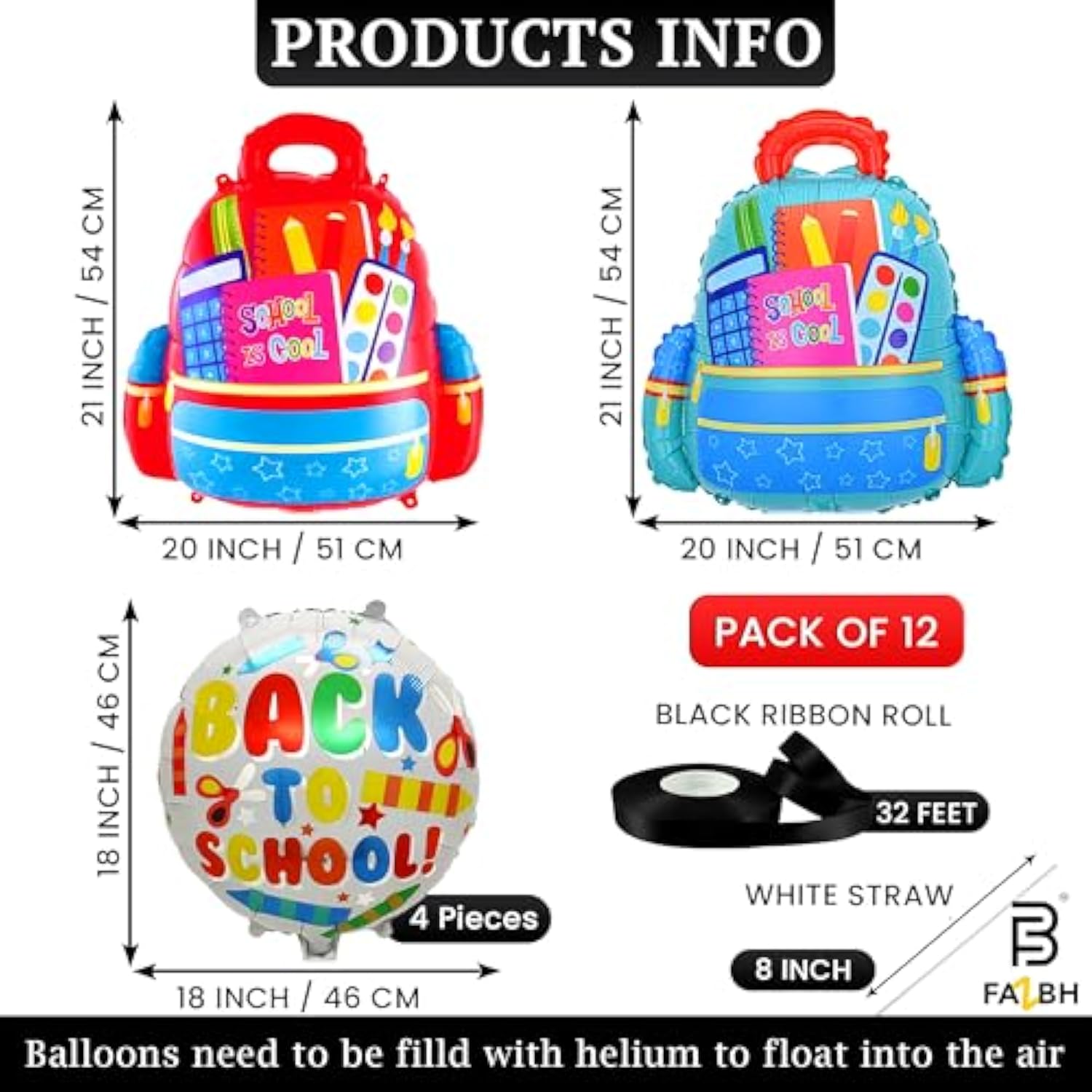 Big, Back To School Balloons - Pack Of 12 | Rainbow Balloons, Bag Balloon, 4 Pieces 18 Inch Round And 4 Pencil Balloon, Welcome Back To School Decorations For Classrooms, Home, Office