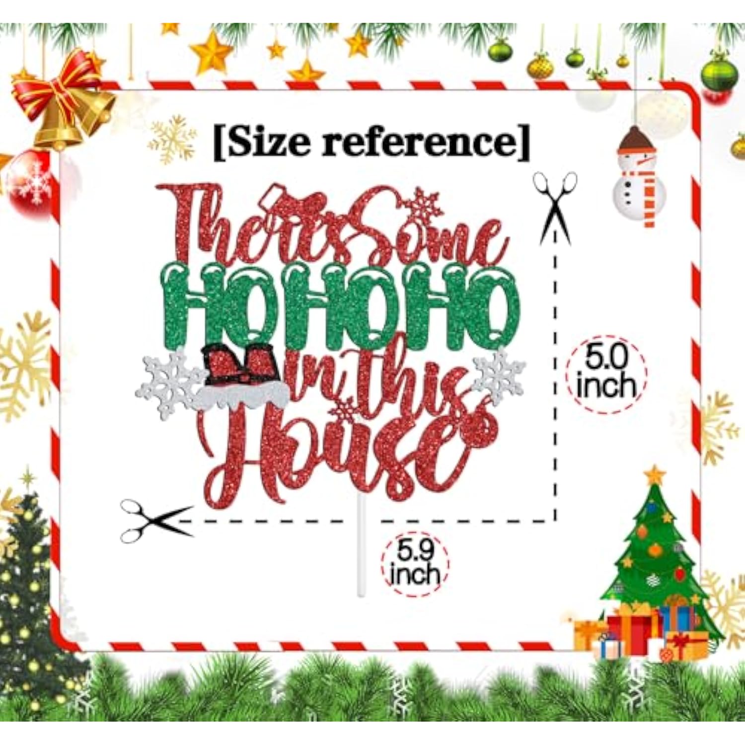 There'S Some Ho Ho Ho In This House Cake Topper, Funny Christmas Cake Decorations, Winter Holiday Festival Family Friends Housewarming Celebration Party Supplies, Red & Green Glitter
