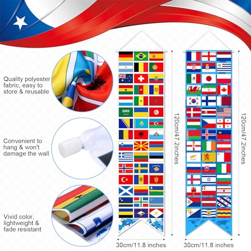 3 Pcs International Country Flag World Porch Banner Back to School