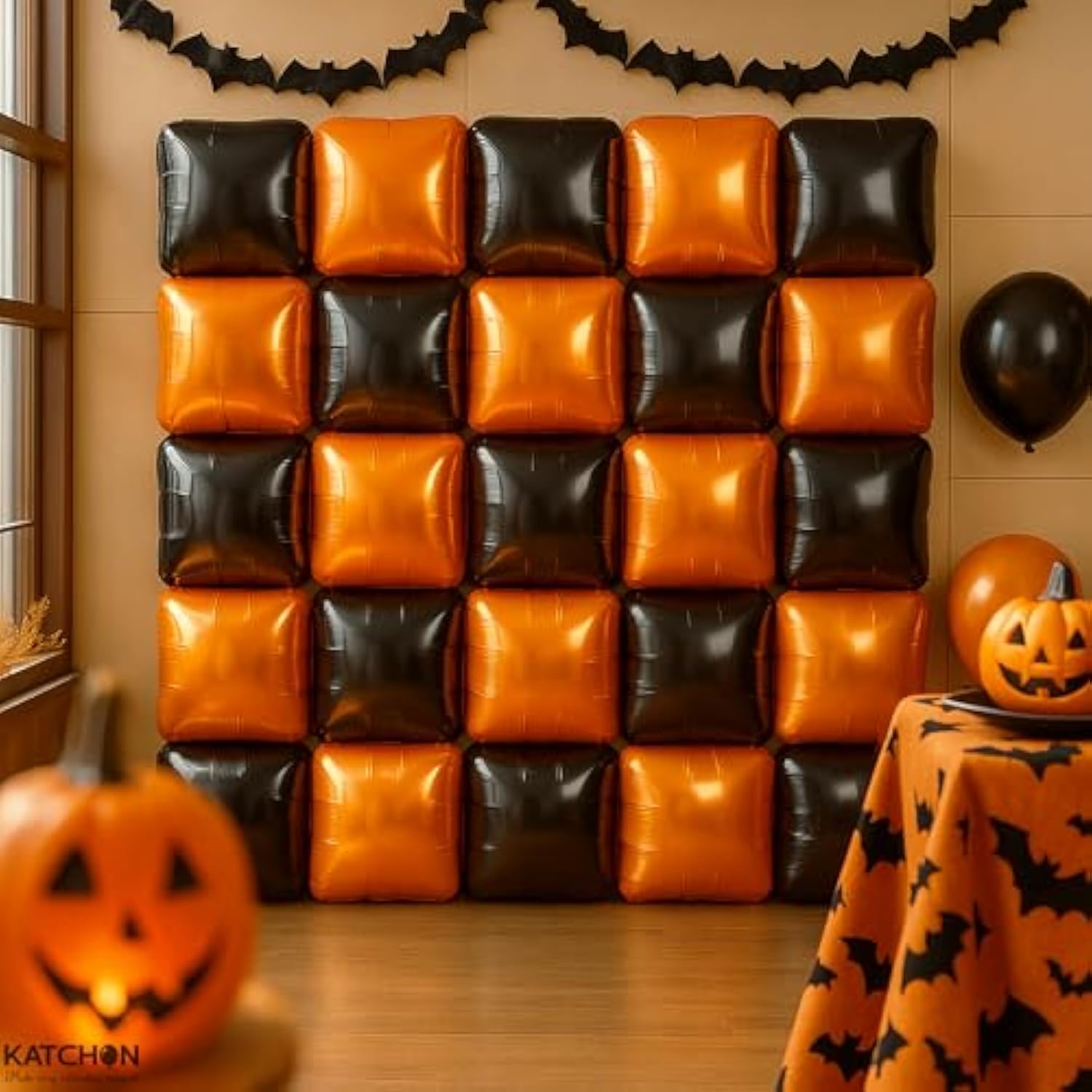 Halloween Party Balloons: Black & Orange Square Foil Decorations (25PCS)