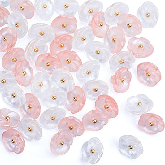 50 Pieces Flower Buttons Sew On With Shank,11.7Mm Cute Transparent But