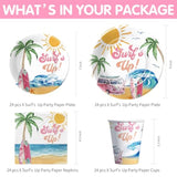 Surfs Up Party Decorations Tableware Girls - Pink Surf Birthday Party Supplies, Paper Plate, Cup, Napkin, Cutlery, Tablecloth, Summer Hawaiian Beach Surfing Birthday Decorations | Serve 24