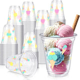 50 Pcs Ice Cream Cups Bulk Ice Cream Party Favor Decorations 12 Oz Summer Bar Birthday Supplies Disposable Clear Plastic Drinking Cups For Dessert Party Hot Cold Coffee Shower Wedding Favor