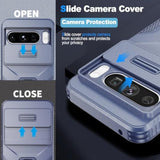 Military-Grade Shockproof Protective Case for Google Pixel 8 Pro with Sliding Camera Lens Cover, HD Screen Protector, and 360° Rotating Ring Kickstand, Blue