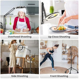 Ring Light Tripod With Phone Holder, Overhead Phone Mount With Casters, Selfie Light 10" For Phone With Tripod Stand For Iphone/Android, Light Stand For Video Recording/Live Stream/Cook