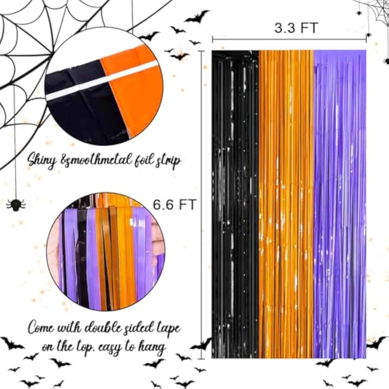 2 Pack Orange Purple Black Foil Fringe Curtains 3.3x6.6ft Backdrop Party Decor
