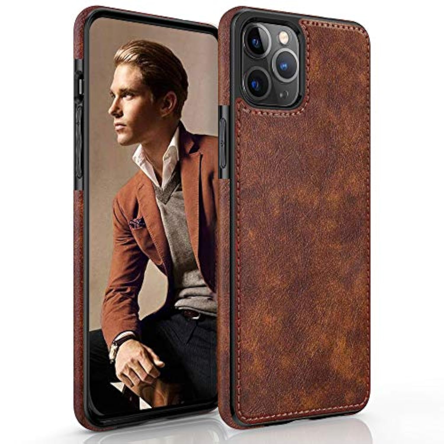 For Iphone 14 Pro Case, Slim Leather Luxury Business Pu Non-Slip Grip Rugged Bumper Shockproof Full Body Protective Cover Men Phone Cases For Iphone 14 Pro 5G 6.1 Inch (2022) - Vintage Brown