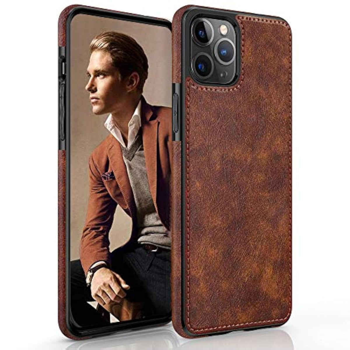For Iphone 14 Pro Case, Slim Leather Luxury Business Pu Non-Slip Grip Rugged Bumper Shockproof Full Body Protective Cover Men Phone Cases For Iphone 14 Pro 5G 6.1 Inch (2022) - Vintage Brown