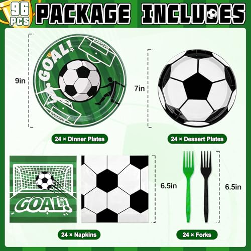 2026 World Soccer Party Decorations, 96 Pcs Soccer Plates and Napkins Party Supplies, Disposable Tableware for Sports Themed Birthday Party Serves 24