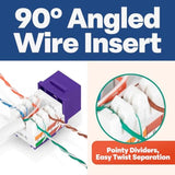 90° Angled Cat6/5E Keystone Jack In Purple - Slim Profile Rj45 Ethernet Connec