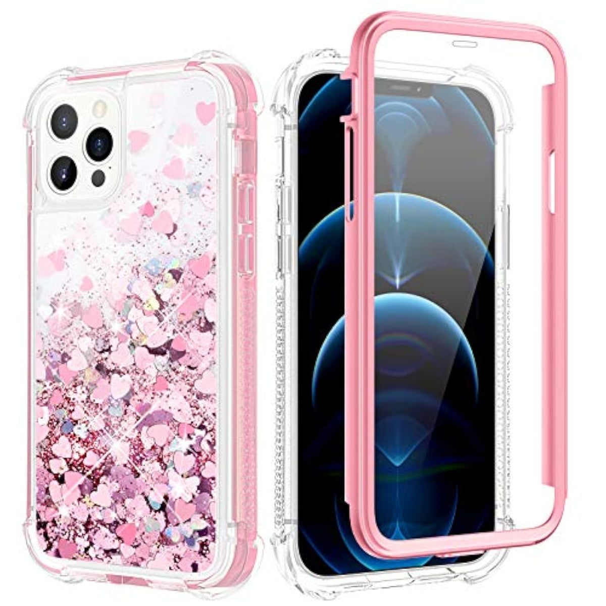 For Iphone 12 Pro Max Case Glitter For Women Girls Full Body Bling Liquid Sparkle Fashion Flowing Quicksand Bumper Clear Protective Case For Iphone 12 Pro Max (6.7 Inches, 2020) (Rose Gold)