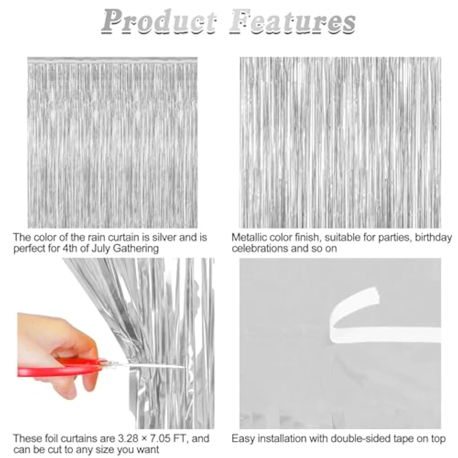 2 Pack Silver Tinsel Backdrop 3.28x7.05ft Party Fringe Curtains