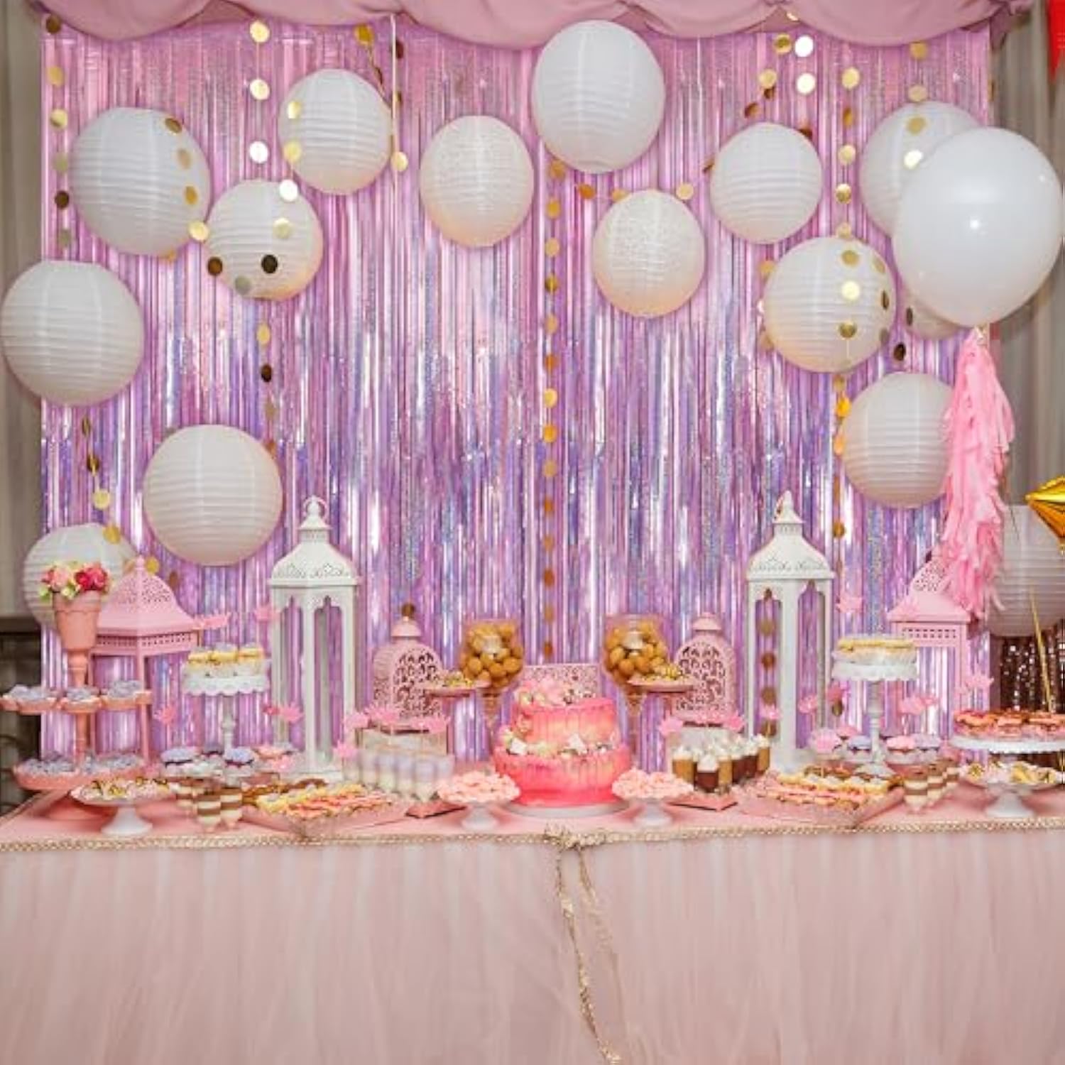 3 Pack 3.3 X 9.9 Ft Pink Foil Fringe Backdrop Curtain, Streamer Backdrop Curtains, Streamers Birthday Party Decorations, Tinsel Curtain For Parties, Galentines Decor, Preppy, Photo Booth