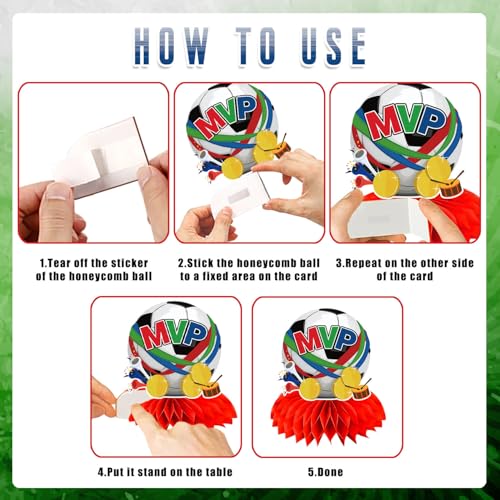 9PCS 2026 World Soccer Decorations Red Green and Blue Theme Honeycomb Centerpieces Double Sided, Soccer Themed Table Decor Supplies for Football Sports Competition Party Decorations