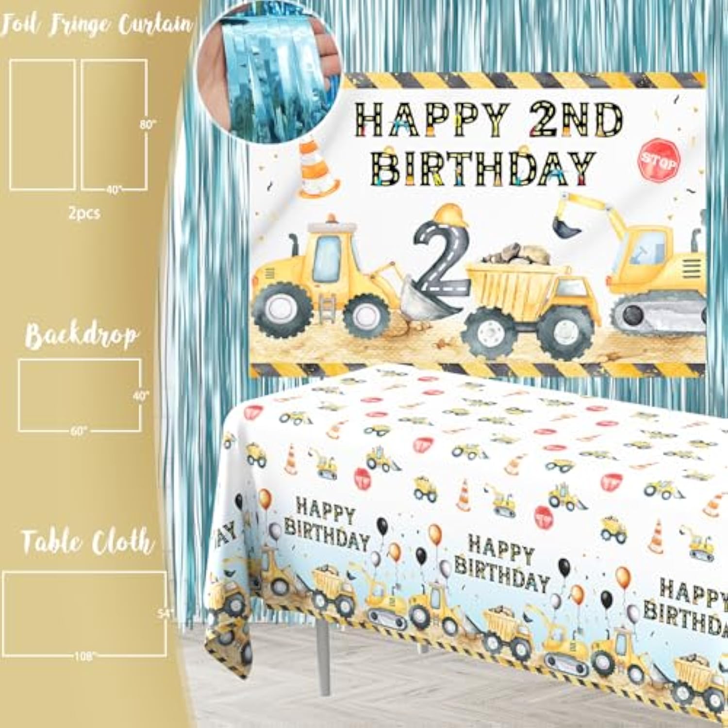 Construction Birthday Party Supplies For 2 Year Old Boy, 2Nd Birthday Decorations For Boys, Dump Truck 2Nd Bday Backdrop, Cake Toppers, Balloon Garland, Tablecloth, Banner