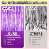4 Pack Purple Streamers Backdrop Shiny Tinsel Foil Fringe Curtain Metallic Party Decorations Purple Backdrop Door Streamers Birthday Wedding Christmas New Year Graduation Halloween Bachelorette Decor