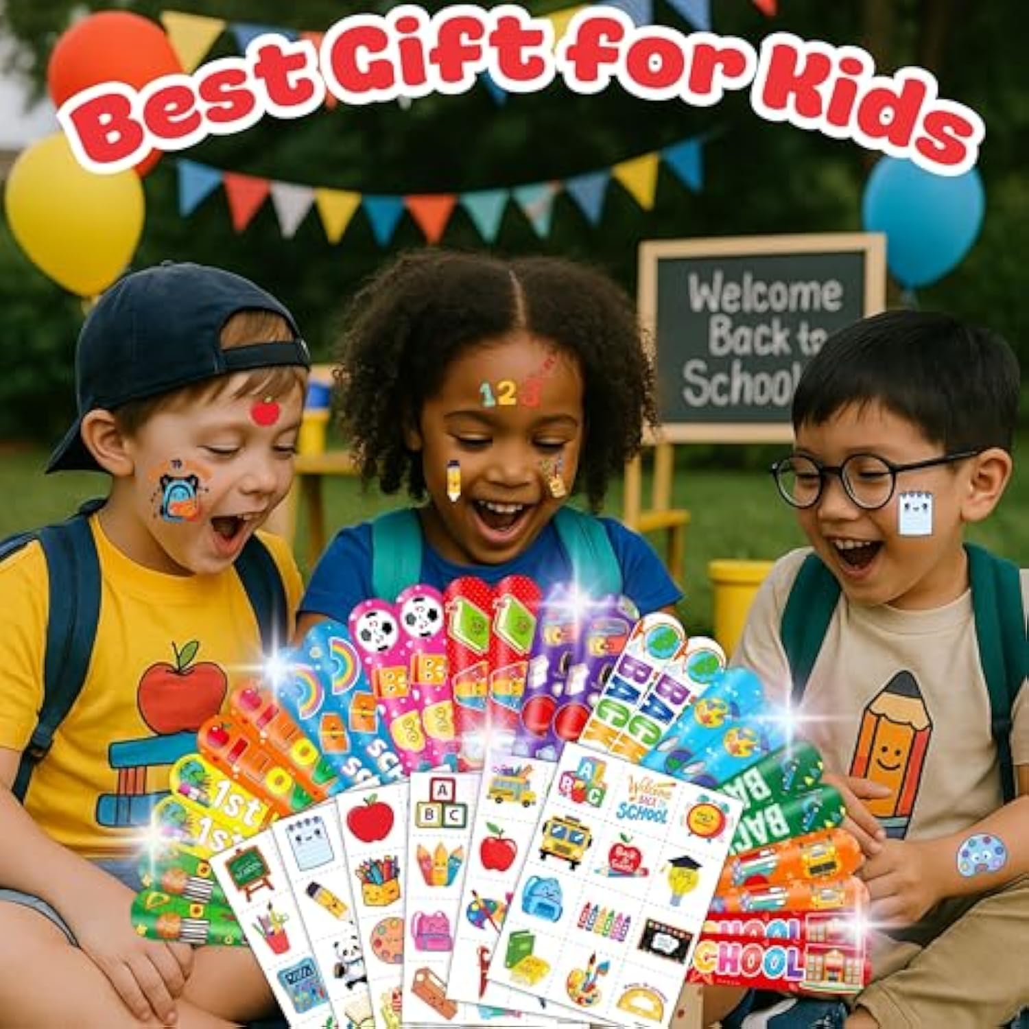 144 Pcs Back To School Party Favors - 72 Temporary Pre-Cut Tattoos & 72 Slap Bracelets - Perfect For Themed Parties, Baby Showers, Classroom Rewards & Gifts For Kids