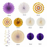 Purple-Gold Graduation Party-Decoration - 33Pcs Kits Banner, Streamers Tassel Garland,Tissue Pom Poms Honeycomb, Paper Lantern Fans,Wedding Girl Birthday Baby Bridal Shower Decor