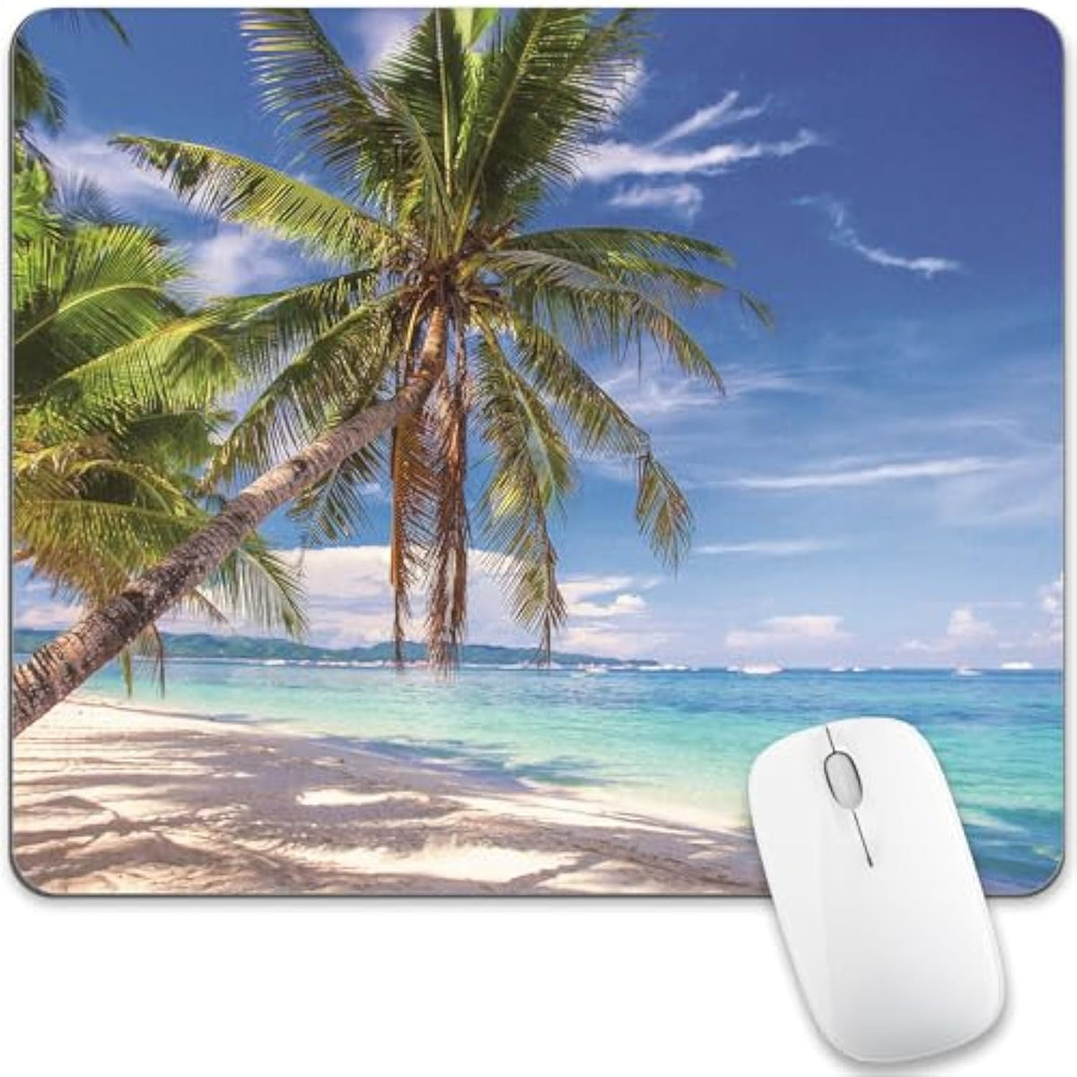 Blue Beach Mouse Pad Ocean Mousepad Desk Cute Green Tropical Palm Tree Mat Nature White Cloud Scene Aesthetic Large Small Square Office Accessories Laptop Wireless Travel Medium Gaming Computer