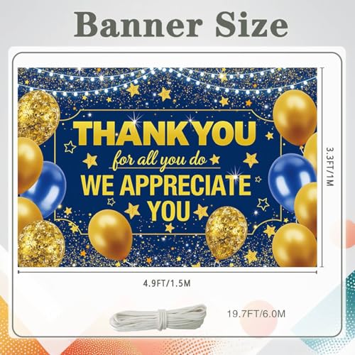 Thank You for All You Do Banner, Blue Gold Starry Thanksgiving Backdrop