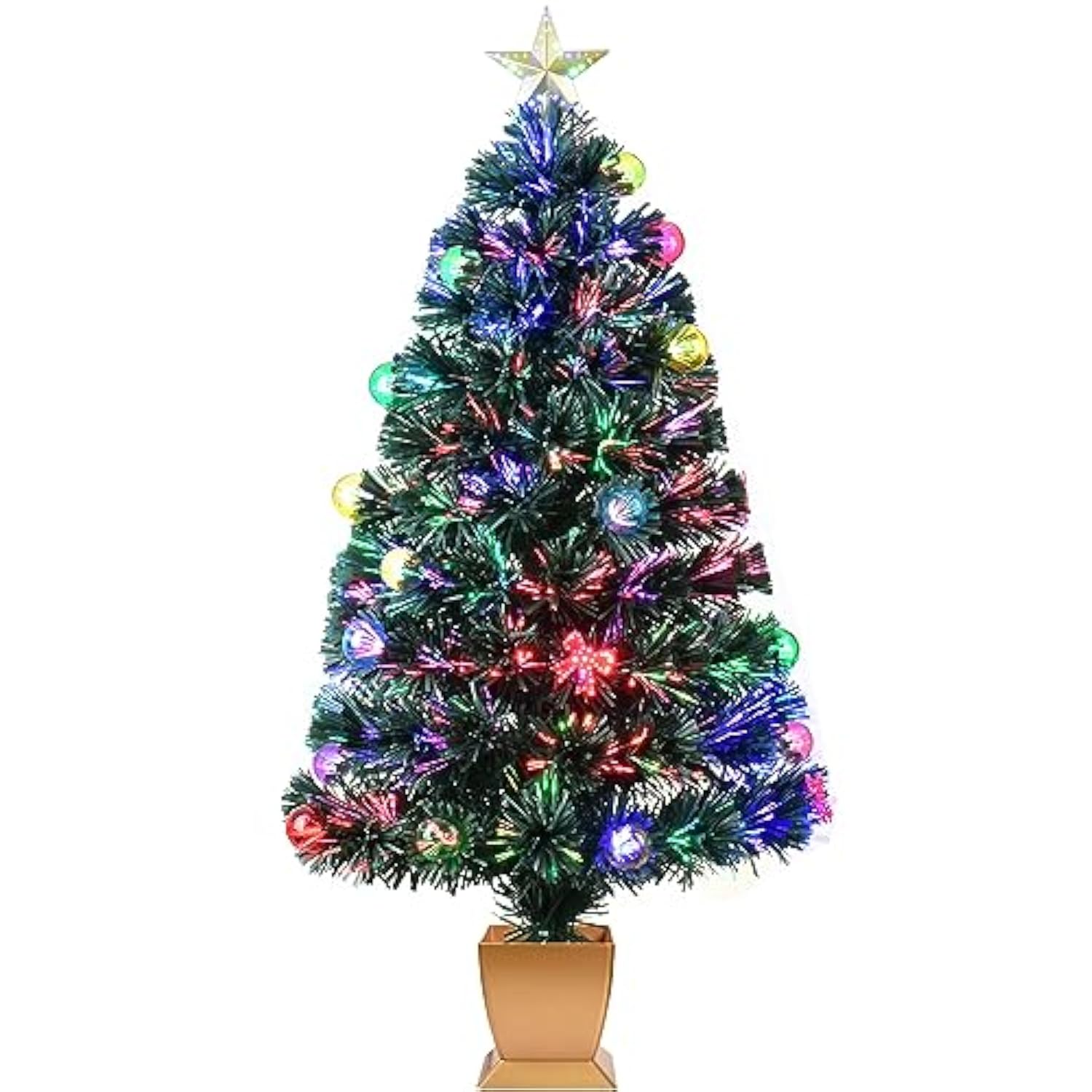 3Ft Green Fiber Optic Christmas Tree,Prelit Artificial Tabletop Mini Christmas Tree,Star,Butterfly And Ball Ornaments For Best Holiday Home Decorations