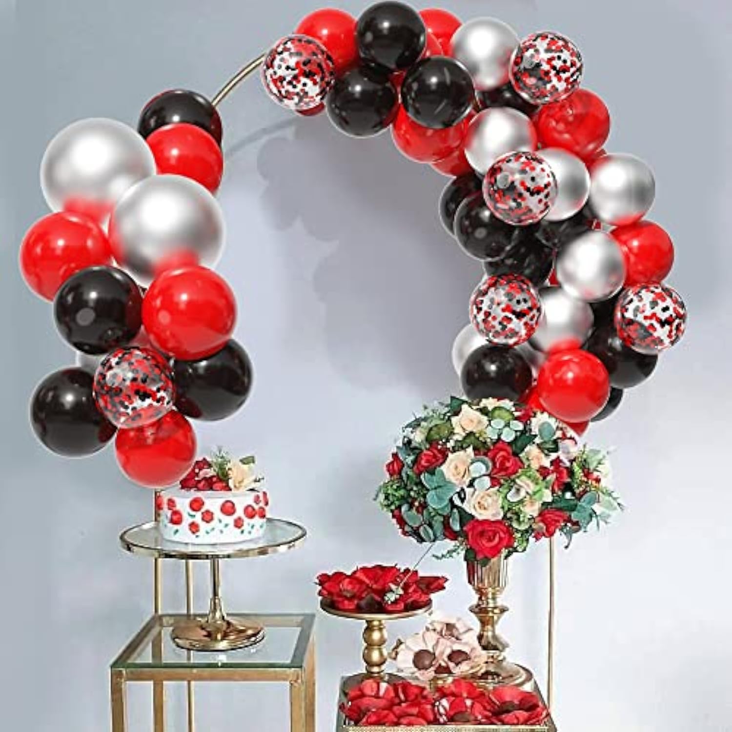 50 Pack Balloon Garland Kit - 12 Inch Black & Red Balloons, Confetti, Party Decor