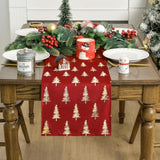 Christmas Tree Red Dutch Fleece Table Runner, Glitter Metallic Foil Holiday Kitchen Dining Table Decoration For Home Party Decor 13X72 Inch