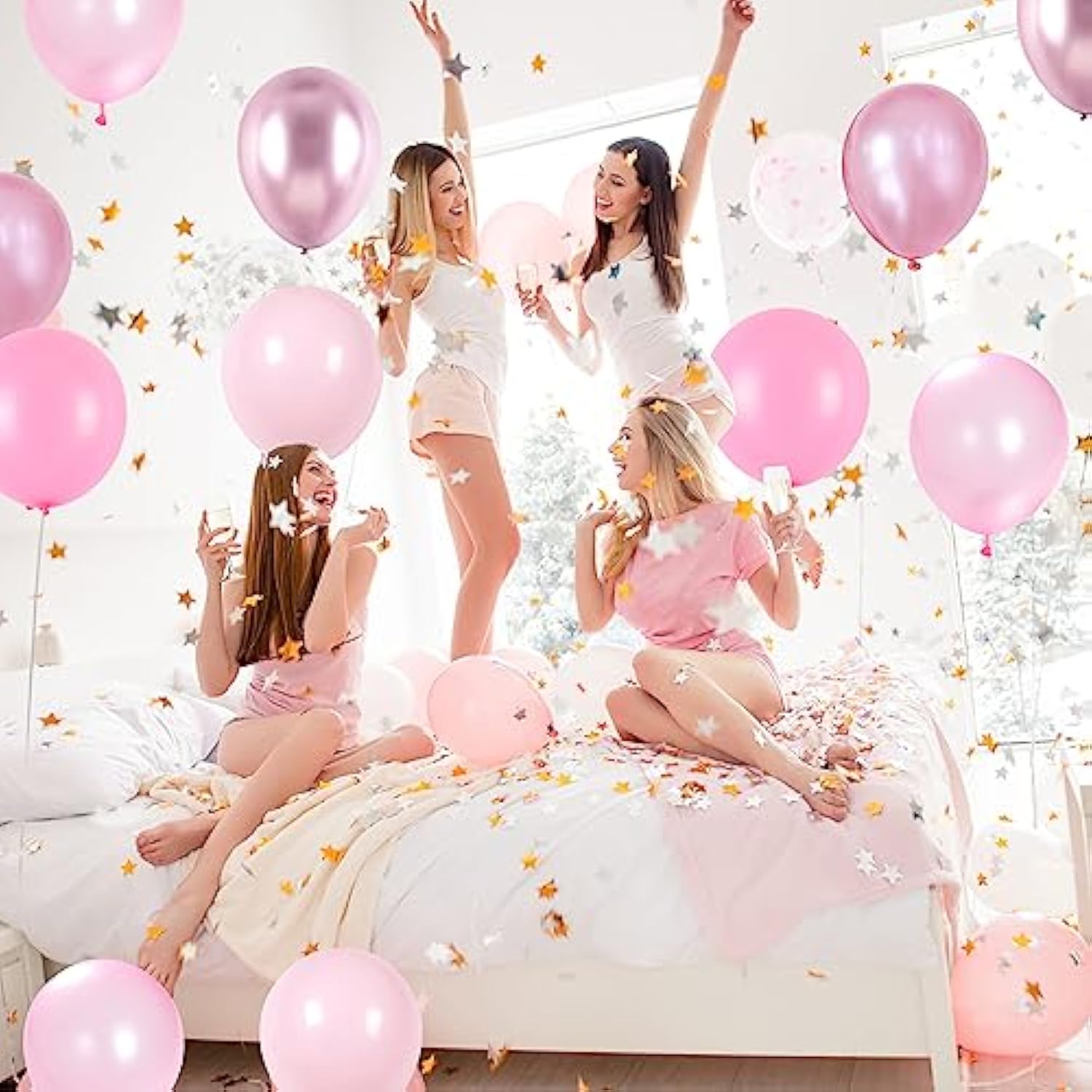 Pink Balloons Set, 60 Packs 12 Inch Metallic Chrome Pink Pearl Macaron Light Pink Different Shades Balloons For Girl Women Birthday Decorations, Wedding, Christening, Baby Shower Party