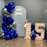 140Pcs Blue and Silver Balloon Garland Arch Kit - Royal Blue and Metallic Silver 18 12 10 5 Inch Different Size Balloons for Wedding Bachelor Birthday Baby Shower Graduation Party Decorations