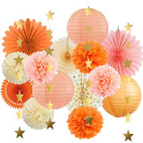 Beige Orange Peach Fall Party Decorations Boho Orange Peach Birthday Decorations Paper Fans Lanterns Peach and Cream Party Decorations for Autumn Baby Shower Bridal Shower Wedding Engagement Party