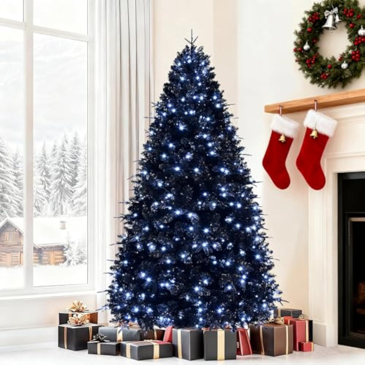 4Ft Prelit Black Christmas Tree With 150 Lights, Artificial Fake Christmas Tree With 666 Pe&Pvc Branch Tips, Halloween And Xmas Tree For Holiday Decorations, Metal Stand And Hinged Branches