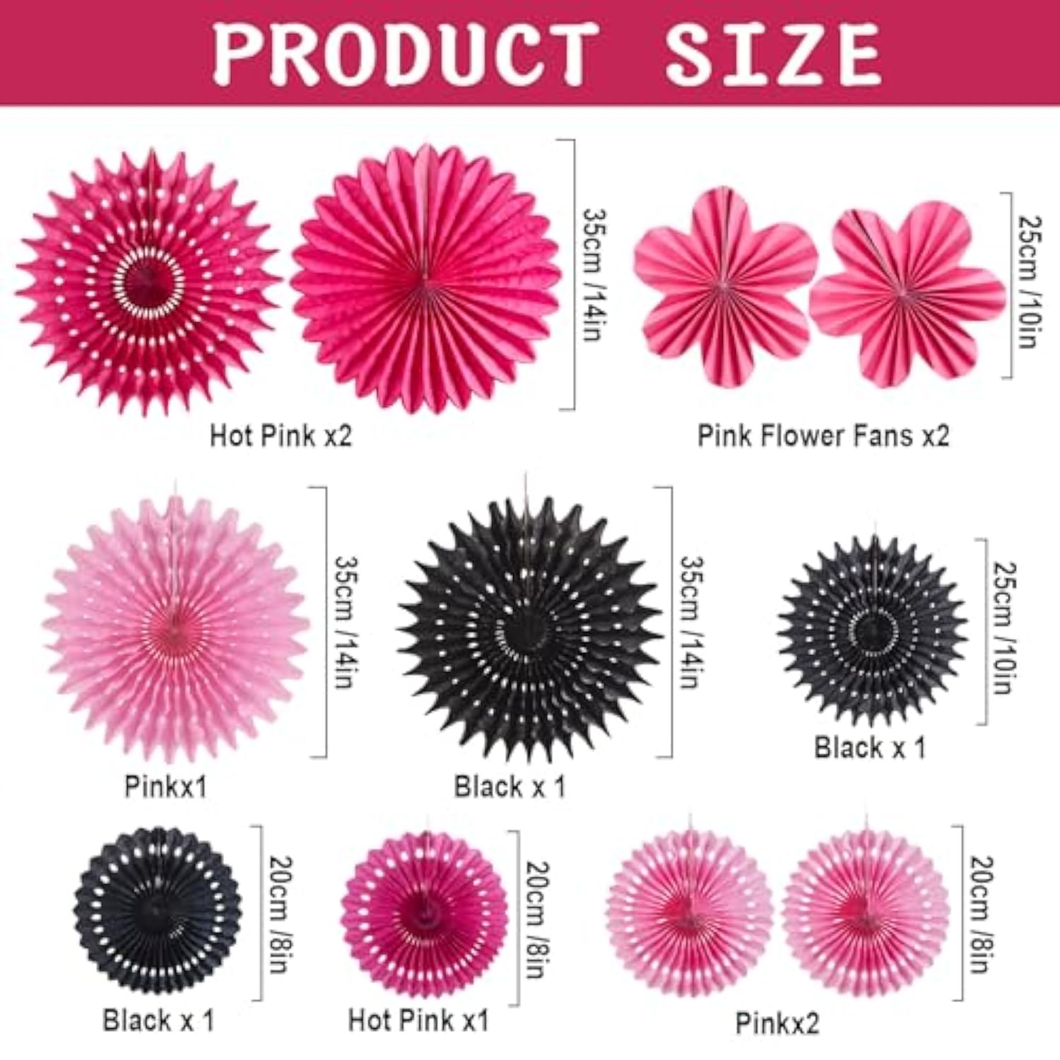11Pcs Hanging Paper Fans Decorations Pink Black Birthday Party Decorations For Girls Sweet 16 18 21St Birthday Bridal Shower Wedding Bachelorette Galentine'S Party Decor Supplies