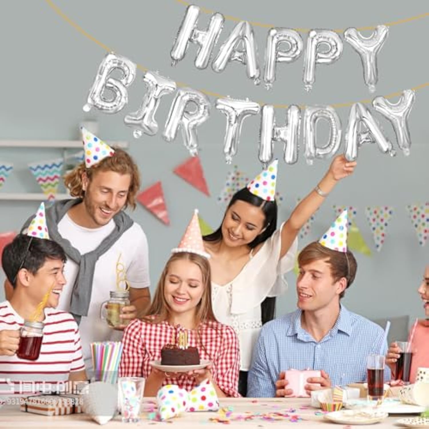 Happy Birthday Balloon Letters 16 Inch Mylar Foil Birthday Balloons Banner Sign For Birthday Party Decorations Supplies (Silver)