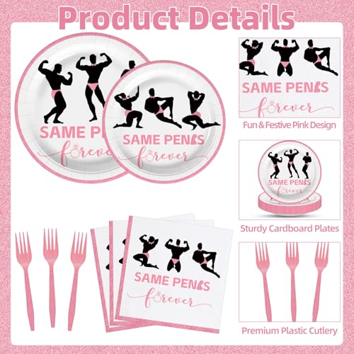 100 Pcs Bachelorette Tableware Party Supplies Set, Serves 25 – Disposable Pink Paper Plates, Napkins, and Forks for Bridal Shower, Hen Party, Engagement, Girls Night, Valentine’s Day Decorations