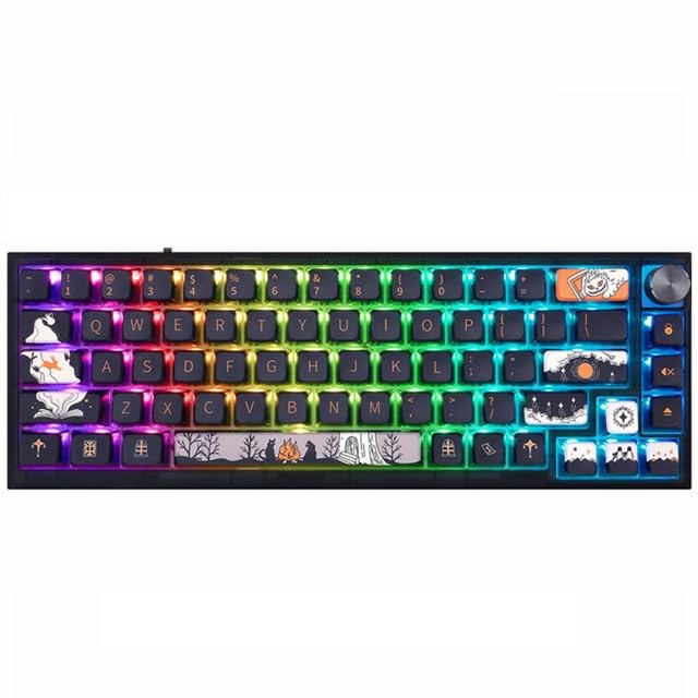 Skyloong Gk68 68-Key Rgb Backlit Gaming Keyboard With Side Transparent Pudding Keycaps, Hot Swappable Red Optical Switches, Type C Wired Knob Mechanical Keyboard For Win/Mac Os