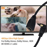 8K Hdmi Extension Cable, Short 8K Hdmi 90 Degree Male To Female Hdmi 2.1 Cable
