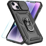 Compatible With Iphone 14 Plus Case With Hd Screen Protector & Slide Camera Cover & Rotated Ring Kickstand, [Military-Grade] Phone Case For Iphone 14 Plus (Black)
