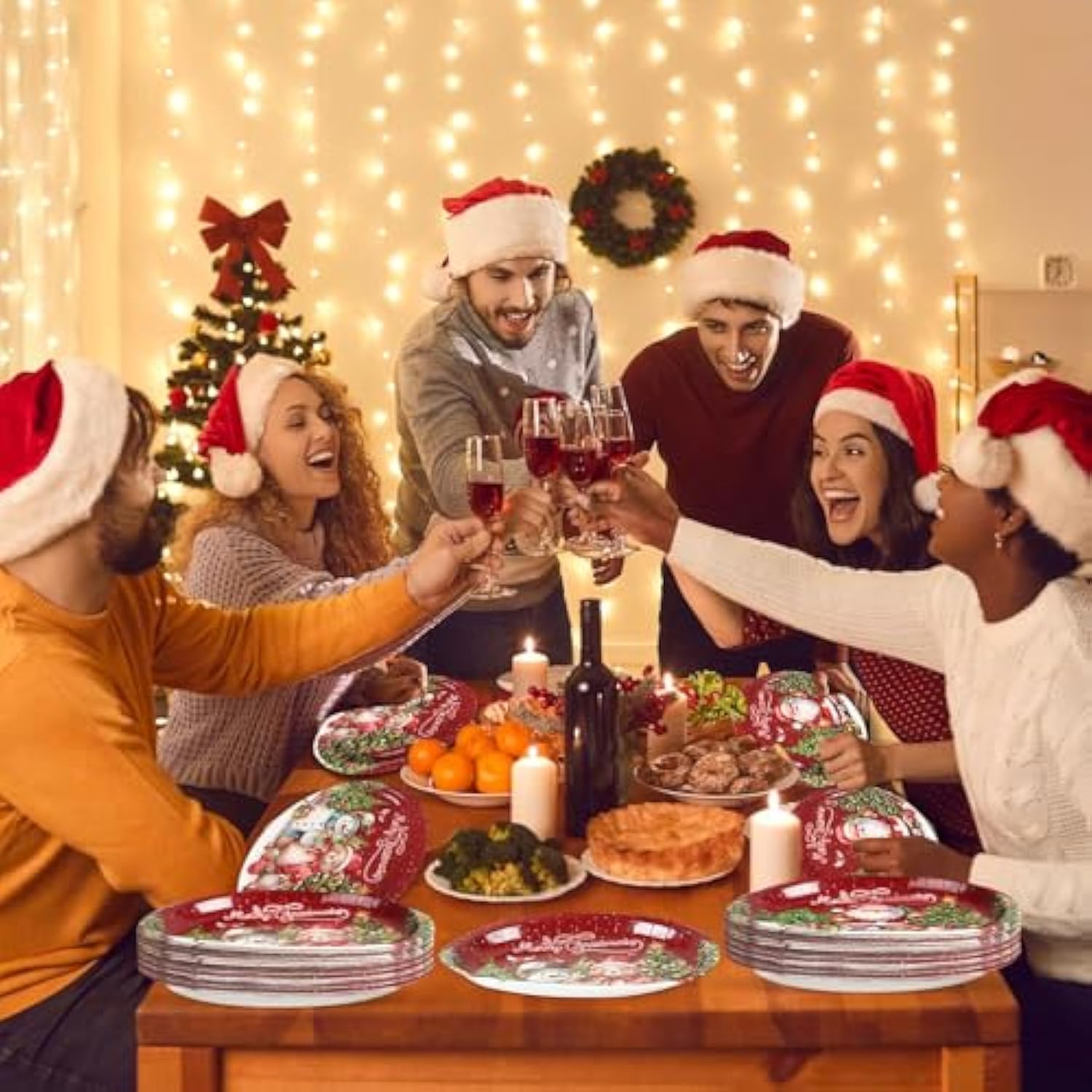 50 Pcs Christmas Vintage Oval Paper Plates 11Inch Holiday Retro Winter Santa Snowman Christmas Tree Table Platter Disposable Dish Tray For Candy Cookie Xmas Eve Birthday Party Dinner Supplies