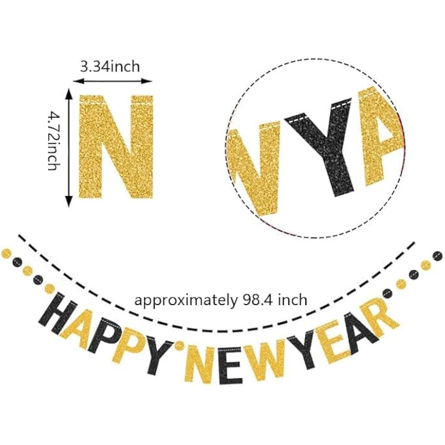Happy New Year 2026 Black Gold Glitter Banner Party Decoration