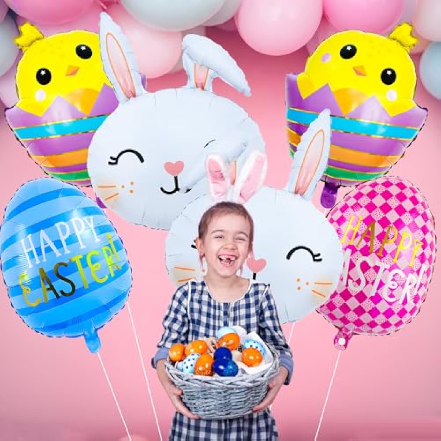 Easter Balloons Set Bunny Balloons Happy Easter Egg Foil Balloon With Chick & Rabbit Balloon Bouquet For Party Decorations,Spring Holiday Decor