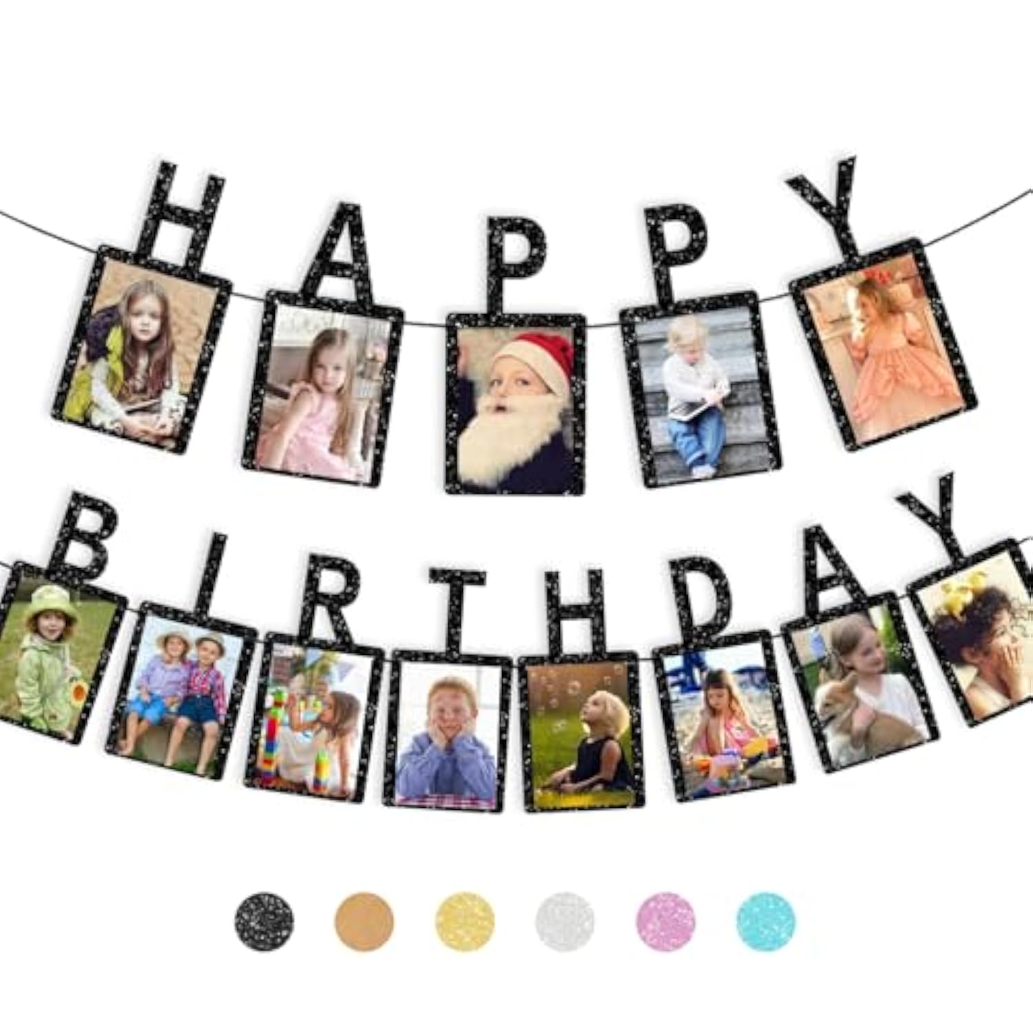Birthday Photo Banner & Frame, Black Background for Kids and Adults' Party Decor