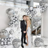 , Silver Disco Ball Balloons - Huge 22 Inch, Pack Of 6 | 4D Sphere Balloons For Disco Party Decorations | Anniversary, Bachelorette, Birthday, Retro Party Decorations | 70S Party Decoration