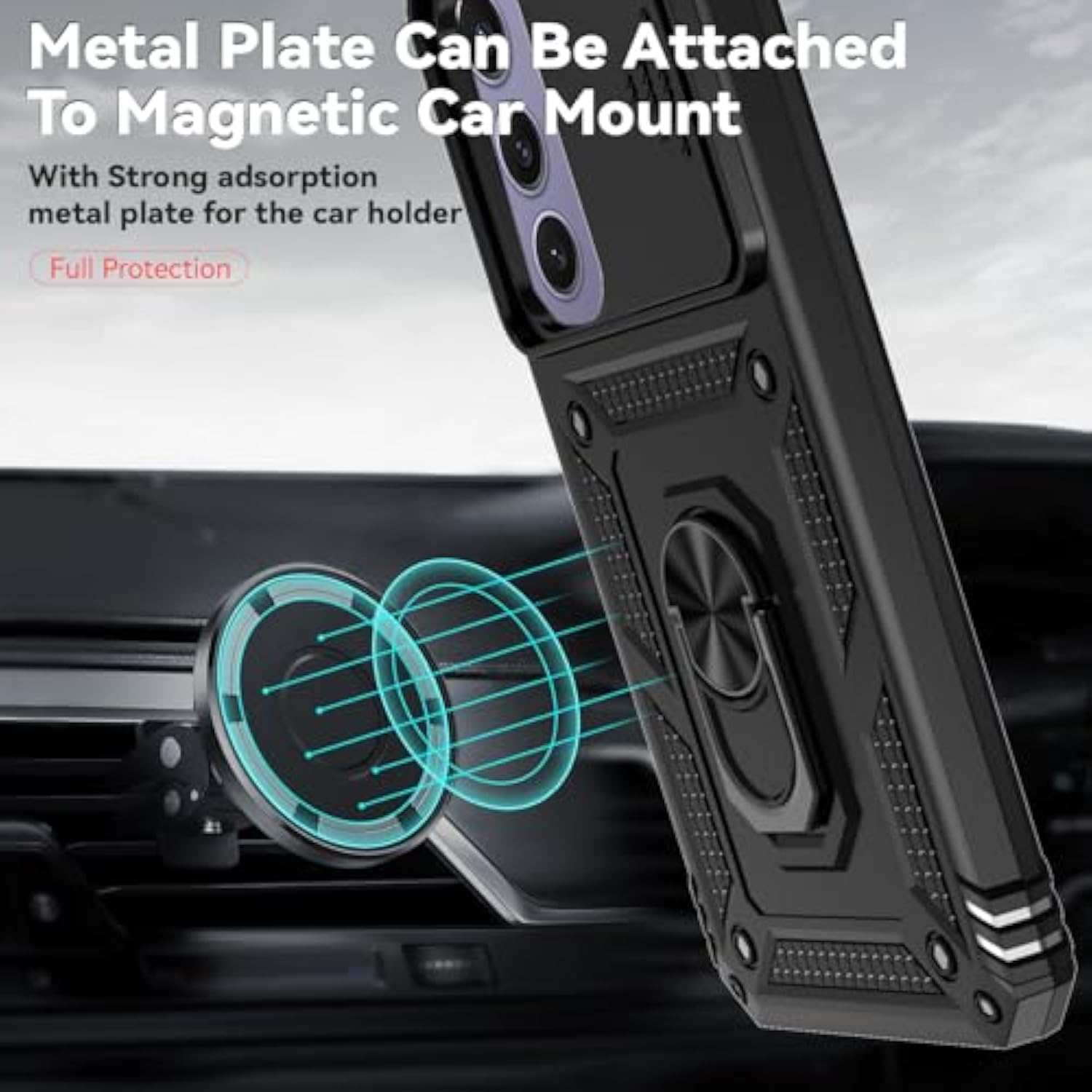 For Samsung Galaxy S24 Fe Case With Slide Camera Cover Hd Screen Protector [Military Grade 16Ft. Drop Tested] Magnetic Ring Holder Kickstand Protective Phone Case For Galaxy S24 Fe 5G 2024, Black