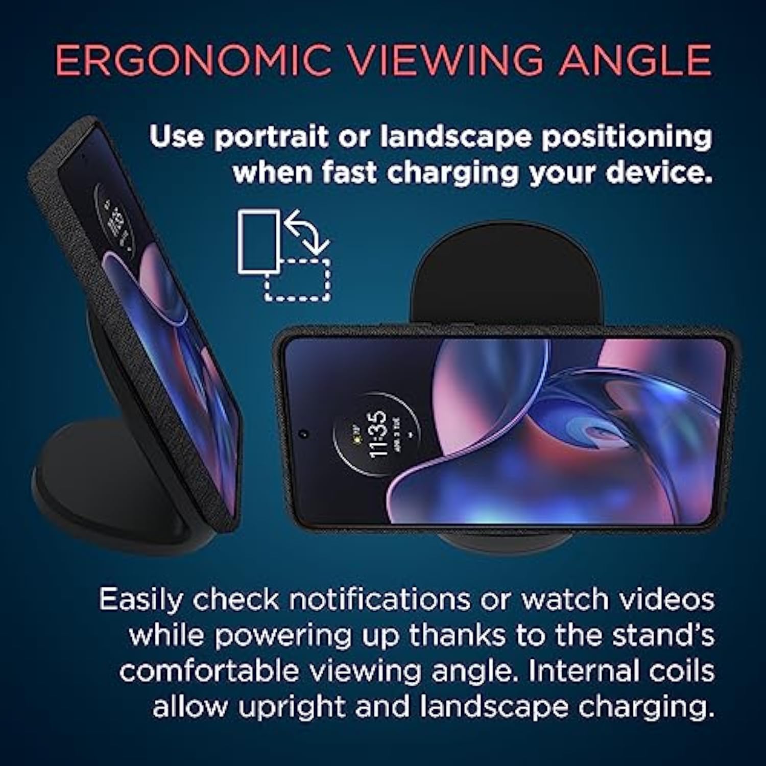 Motorola TurboPower 15W Qi Wireless Stand Fast, Convenient Charging for Moto G Power 2024/2025, Stylus (2025), Stylus 5G 2024, Edge 2022/2023/2024, Razr/Razr Plus 2023/2024/2025, Razr Ultra
