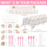 Fairy Birthday Decorations, Magical Enchanted Garden Fairy Party Decorations Supplies For Birthday Baby Shower, Paper Plate, Napkin, Cup, Banner, Tablecloth, Swirls, Cutlery, Serves 24