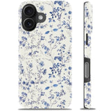 For Iphone 16 Case - Wireless Charging Compatible - Dual-Layer Hard Shell & Silicone Cover - Shockproof Protective Phone Case With Trendy Cute Designs For Women - Elegant Blue Flower