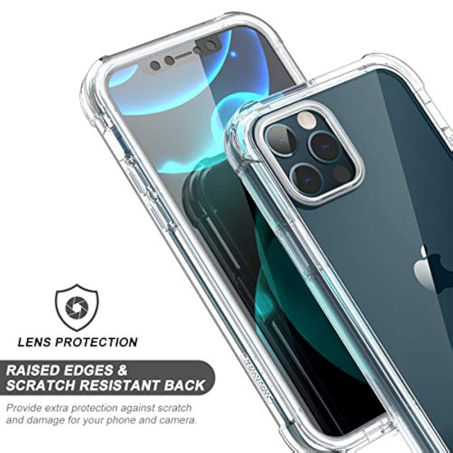 Clear Case For Iphone 12 Pro Max (Only) 6.7-Inch, [Built-In Screen Protector] Full Body Protective Shockproof Bumper Rugged Phone Cover For Iphone 12 Pro Max -(Clear)