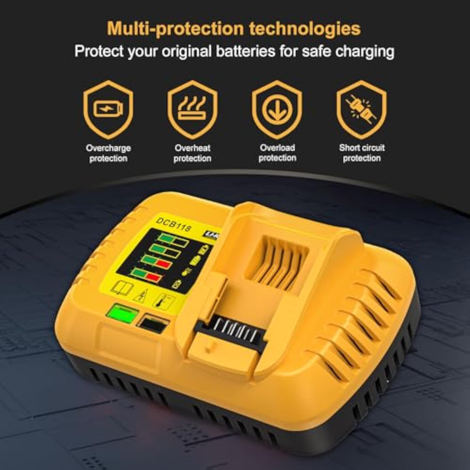 For Dewalt Battery Charger, Replace For Dewalt 20V Max And 60V Max Rapid Charge, Compatible With All 20V Max* And 60V Max* Dewalt Batteries (Charger Only)
