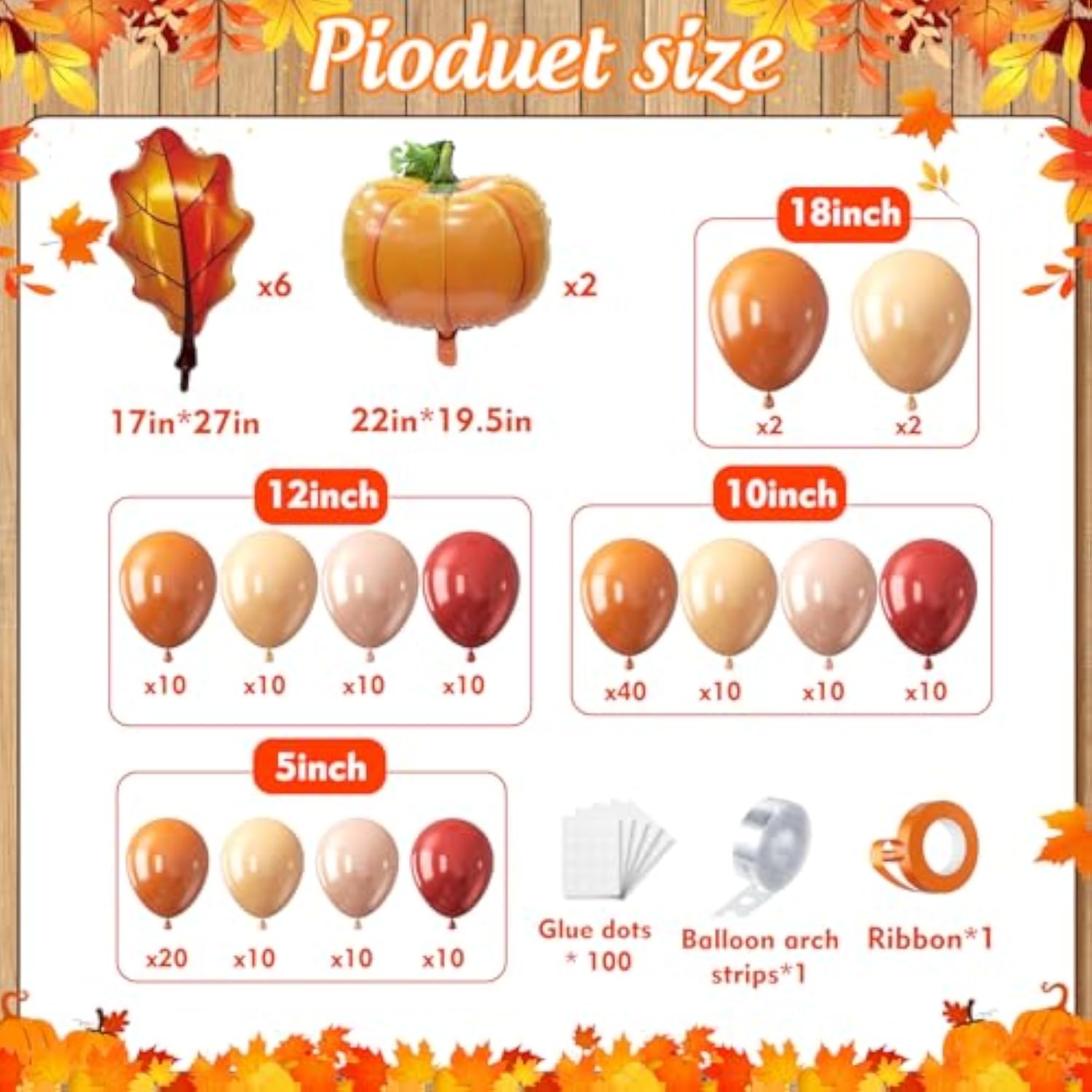 Fall Balloon Arch Kit: Orange, Burgundy, Rose Gold - Pumpkin & Leaf Decor