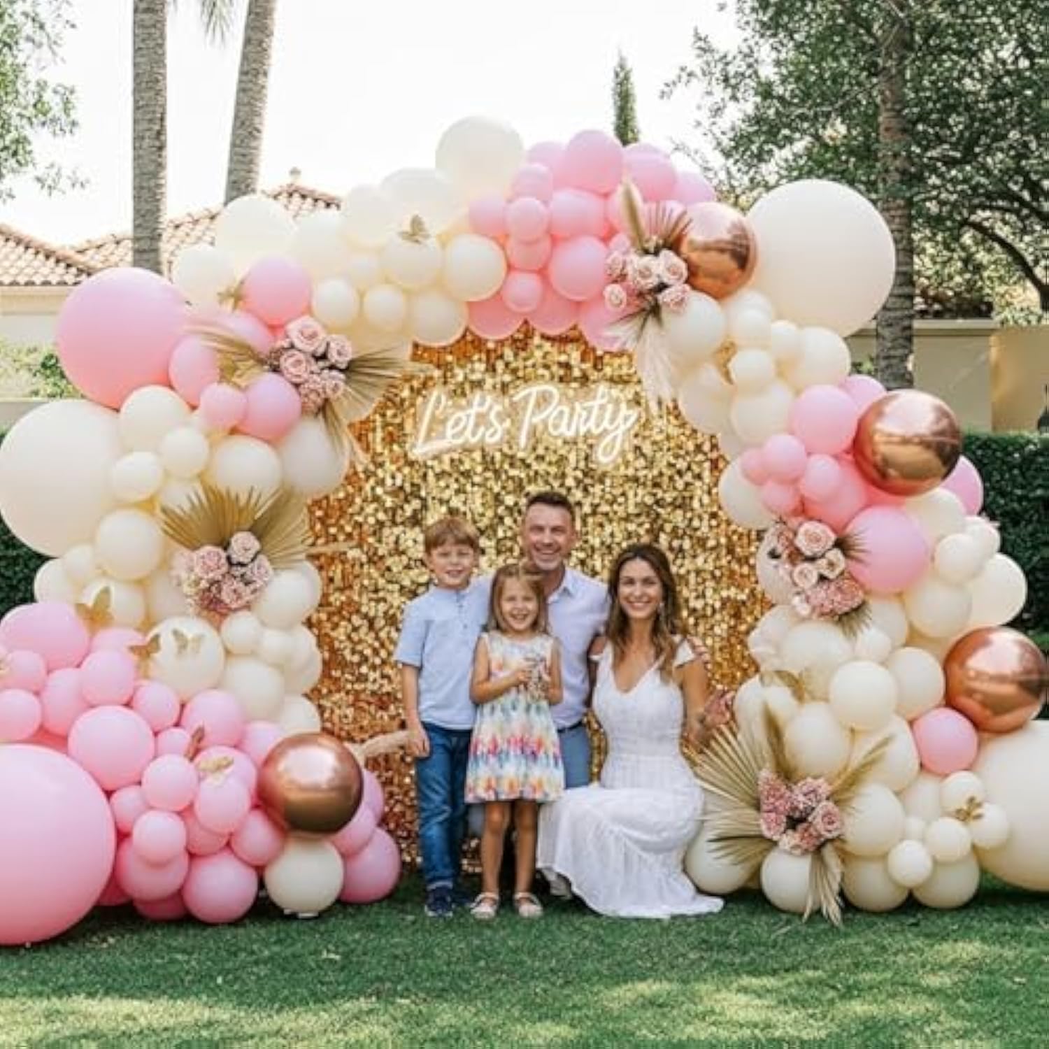 Pink Ivory Rose Gold Balloon Arch Kit – Double Stuffed Light Pink Cream White Balloons With Gold Butterflies For Baby Shower, Bridal, Birthday, Princess, Engagement, Garden Party Decorations